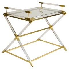 French Lucite and Brass Table with Removable Tray