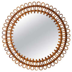 Vintage French Round "Scooby Doo" Rattan Mirror