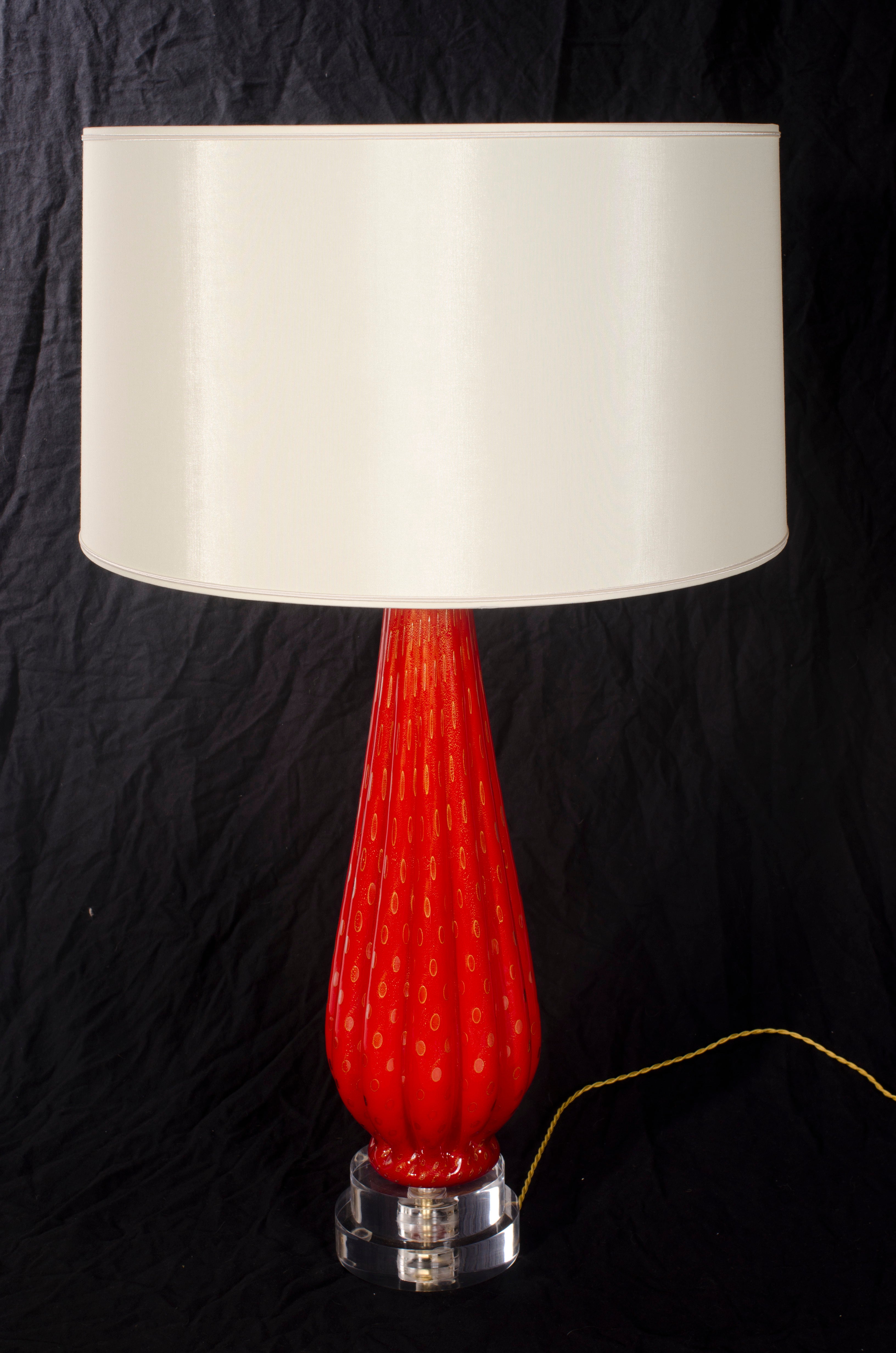 Vibrant Red and Gold Vintage Murano Lamp