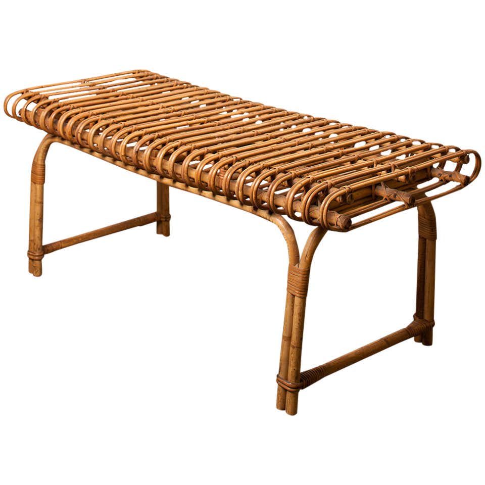 French Rattan Bench at 1stDibs | curved rattan bench