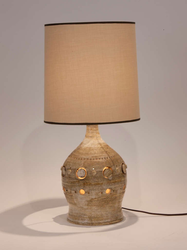 French ceramic table lamp from Vallauris by Georges Pelletier.  Custom shade made in Paris.