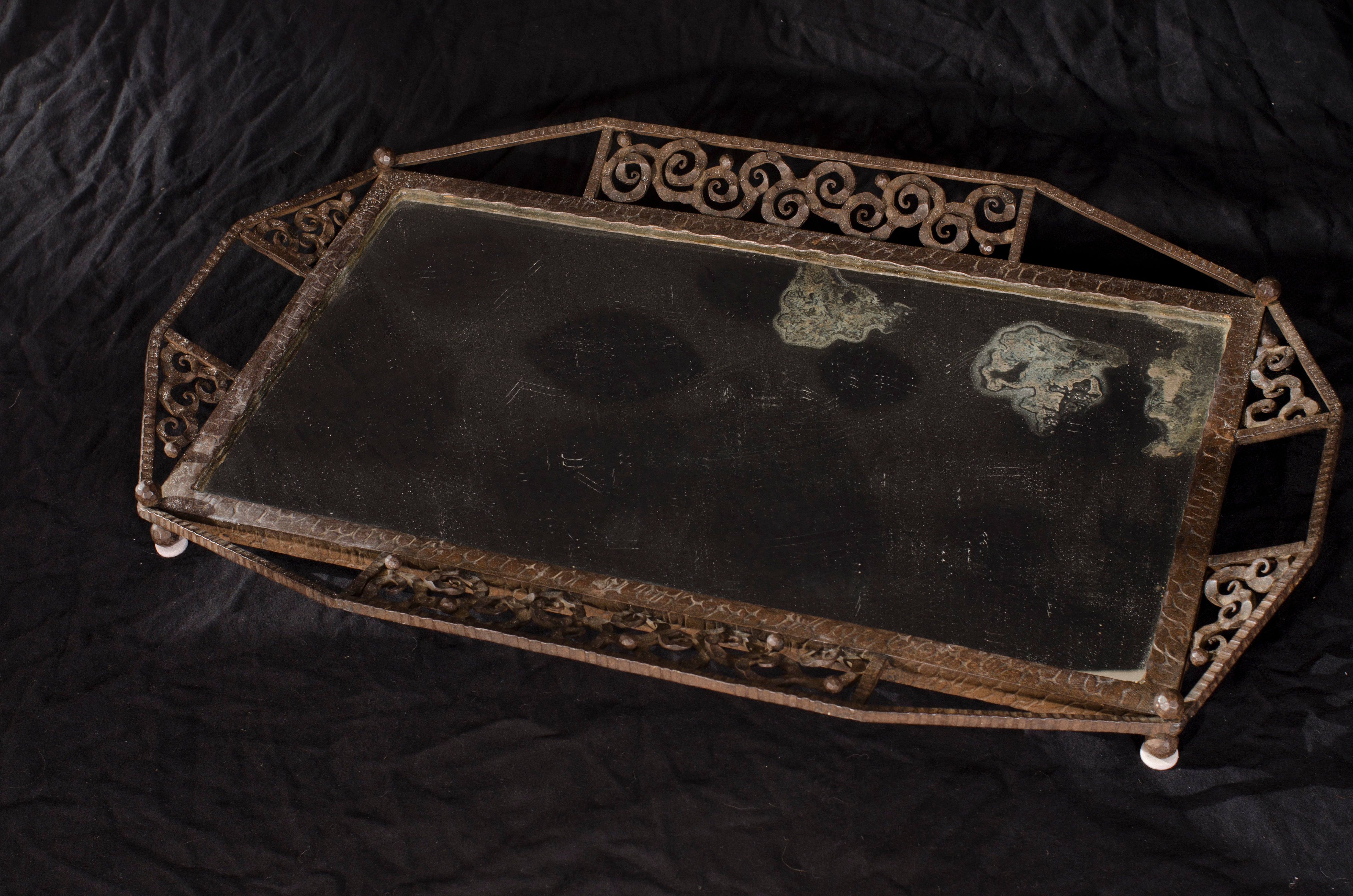 French Forged Metal and Mirror Tray