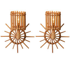 Pair of French Rattan Sconces