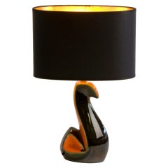 Petite French Ceramic Lamp in Black and Orange