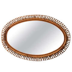 Vintage French Oval Rattan Mirror