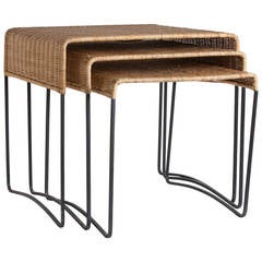 Trio of French Bamboo Nesting Tables