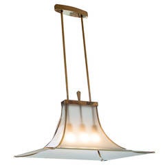 French Curved Glass and Brass Pendant 5