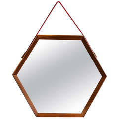French Hexagonal Wood Frame Mirror