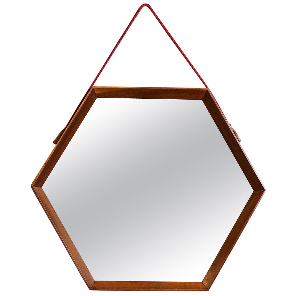 French Hexagonal Wood Frame Mirror at 1stDibs
