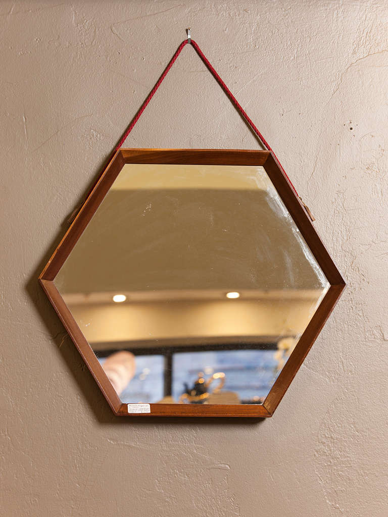 French Hexagonal Wood Frame Mirror at 1stDibs