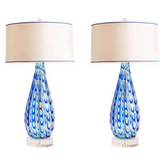 Monumental Cobalt "Drip" Murano Lamps