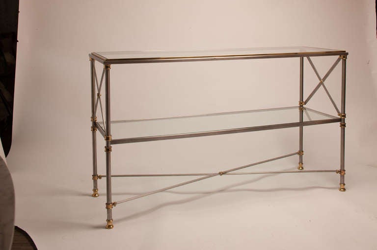 French Maison Jansen Chrome and Brass Console