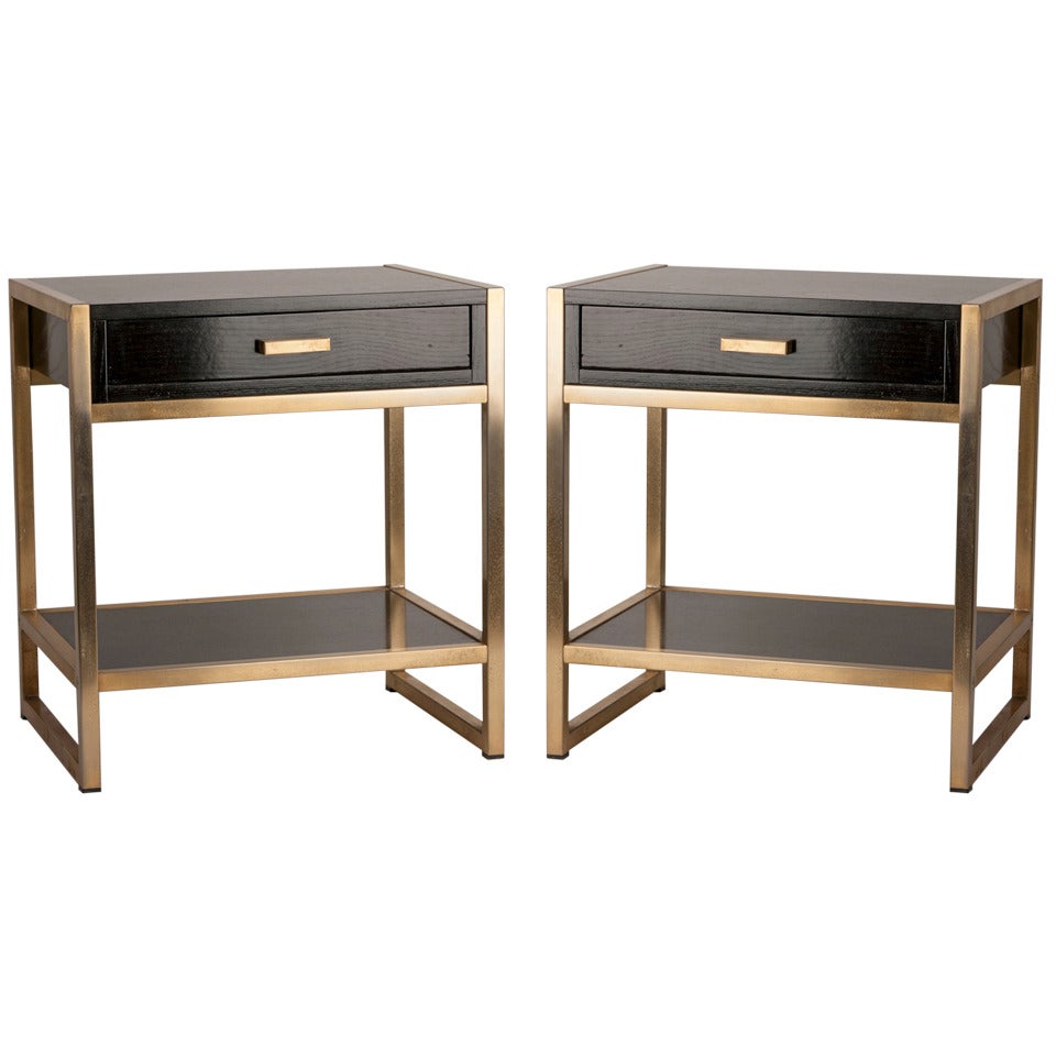 Pair of French Ebonized Oak and Bronze Tables
