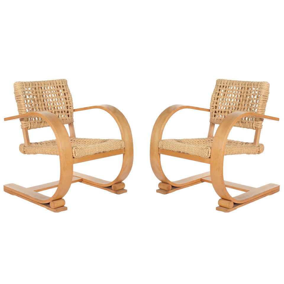Pair of Audoux-Minet Bentwood Arm Chairs for Vibo