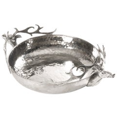 Vintage  Spanish Hammered Silver Bowl with Stag Detail