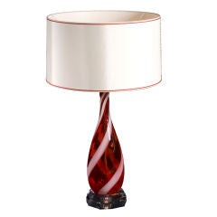 Vintage Pair of Ruby and Cream Swirl Murano Lamps