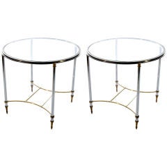 Pair of Metal and Glass End Tables by Jansen