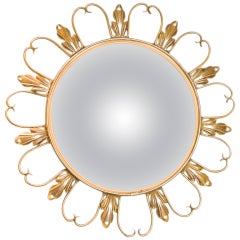 Vintage French Brass Convex Mirror