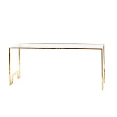 Brass Console with Smoked Glass in the manner of Milo Baughman