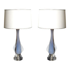 Pair of Opalescent Murano Lamps