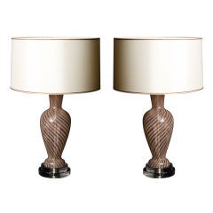 Pair of Copper and White Murano Lamps