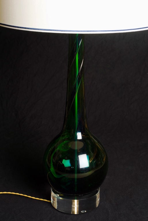 Italian Pair of Green and Navy Murano Lamps