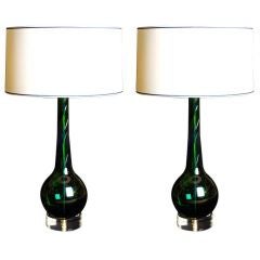 Pair of Green and Navy Murano Lamps