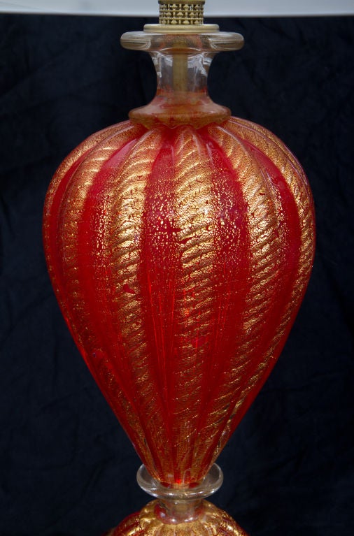 Coral and Gold Murano Lamp