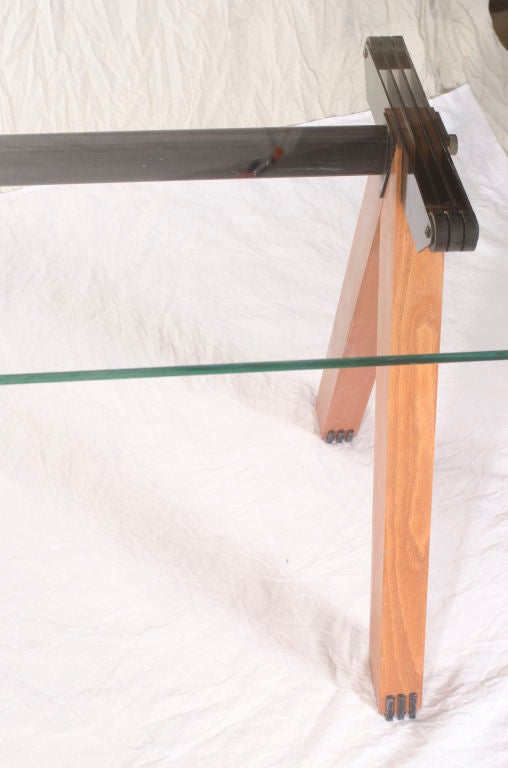 French Oak and Metal Sawhorse Desk