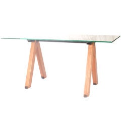 French Oak and Metal Sawhorse Desk