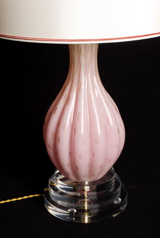 Italian Pink and Gold Murano Lamp
