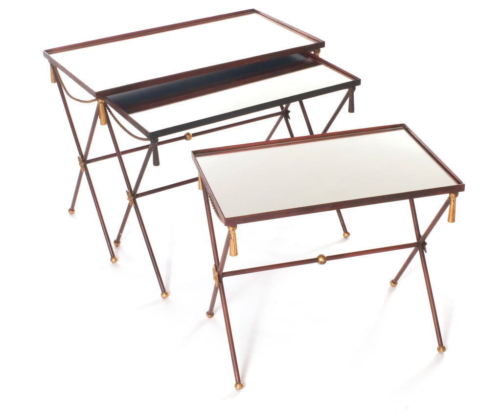 Metal French Painted Mirrored Nesting Tables