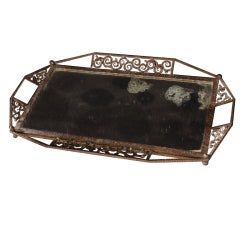 French Forged Metal and Mirror Tray
