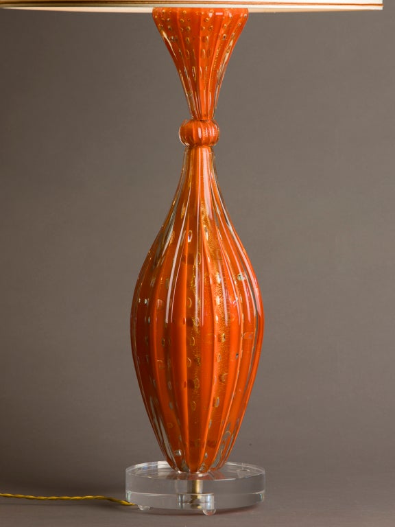 Italian Vibrant Orange Murano Lamp