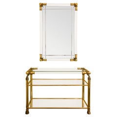 Lucite, Brass, Iron and Glass Console and Mirror