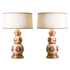 Pair of Gilt White and Pink Lamps