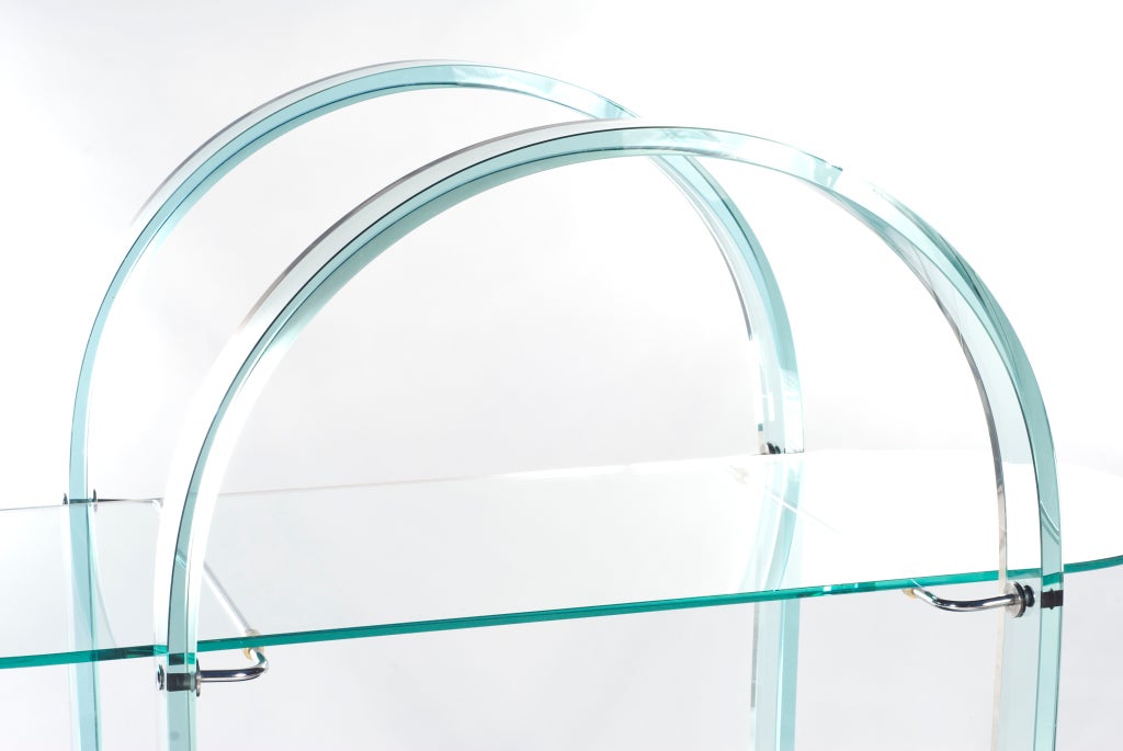 Italian Curved Glass and Mirror Bar Cart by Fiam