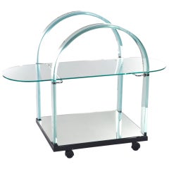 Curved Glass and Mirror Bar Cart by Fiam