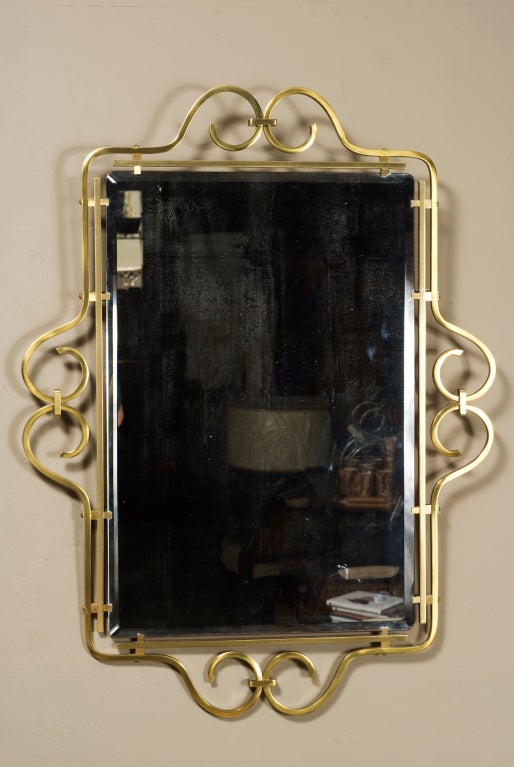 Brass Mirror with Scroll Detail