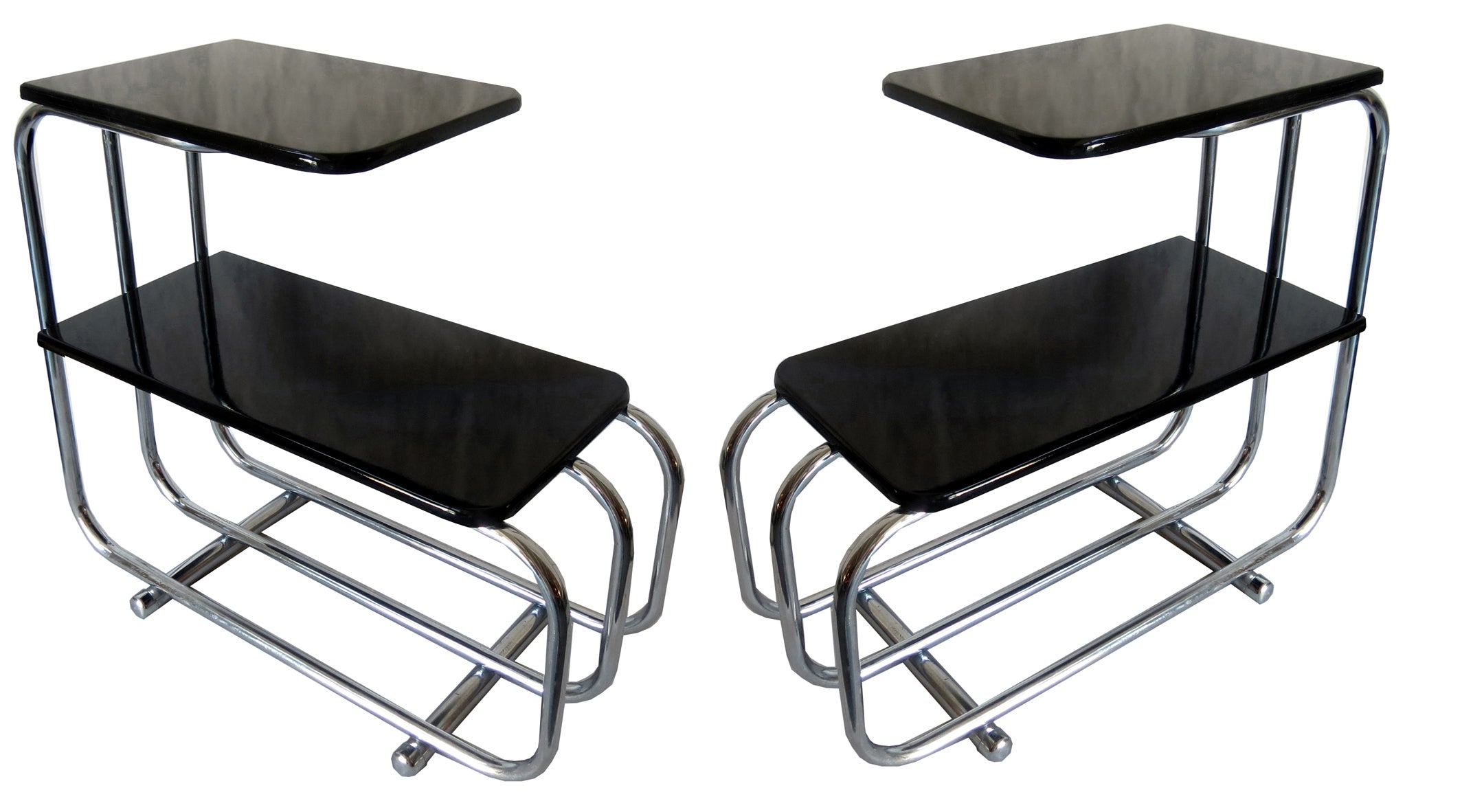 Pair Alfons Bach American Art Deco Streamline End Tables For Sale
