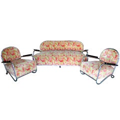 Vintage KEM Weber for Lloyd American Art Deco Sofa and Two Club Chairs