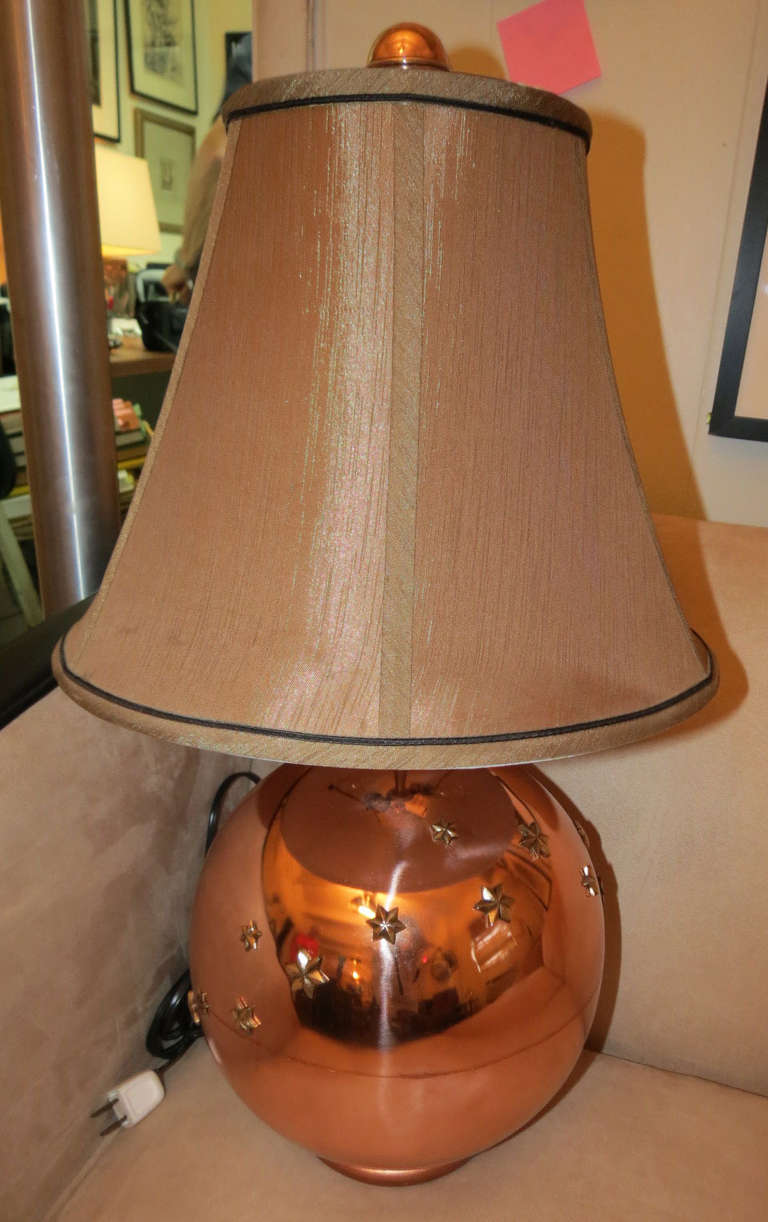 Great American Art Deco Star Studded Copper Globe Table Lamp