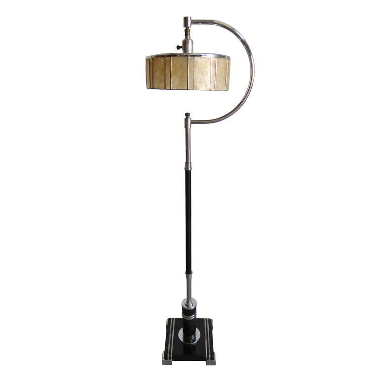 American Art Deco Reading Lamp with Mica Shade and Speed Lines For Sale