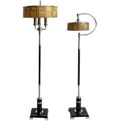 Vintage Two American Art Deco Floor Lamps with Mica Shades