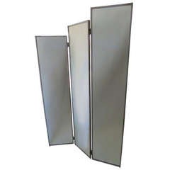 Fabulous Mirror and Nickel Three-Panel Stair-Step Screen or Room Divider