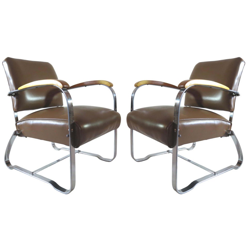 Pair of American Art Deco Arm Chairs by the McKay Company