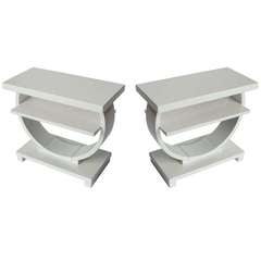 Vintage American Art Deco Pair of White Lacquer Modernage End Tables