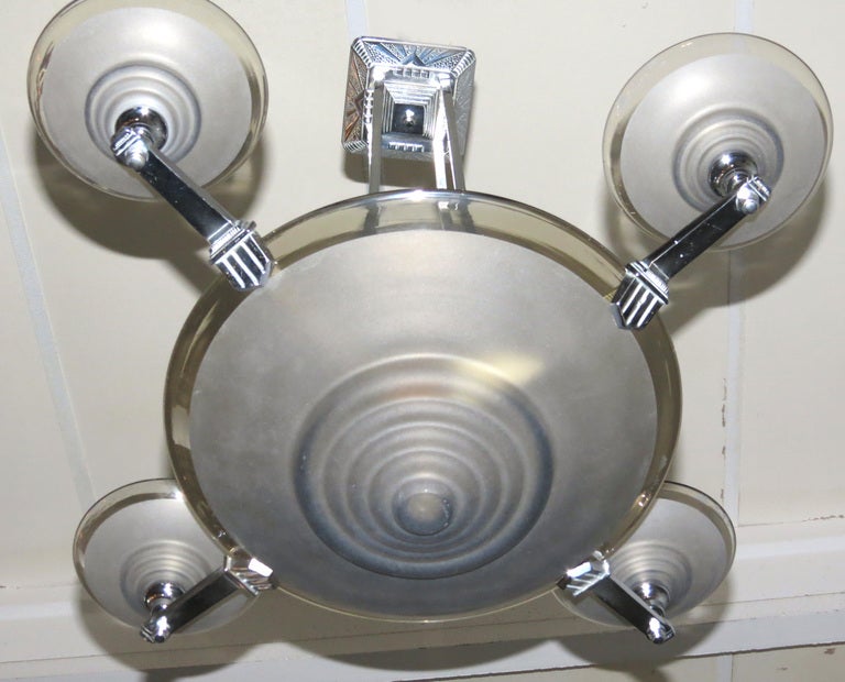 Muller Freres French Art Deco Smoky Glass Chandelier