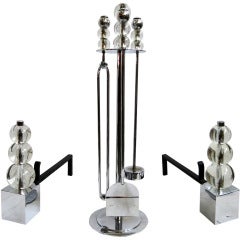 Elegant American Art Deco Fire Tools and Andirons Set