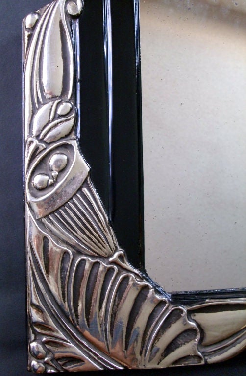 Pair of French Art Deco Black Lacquer and White Gold Mirrors